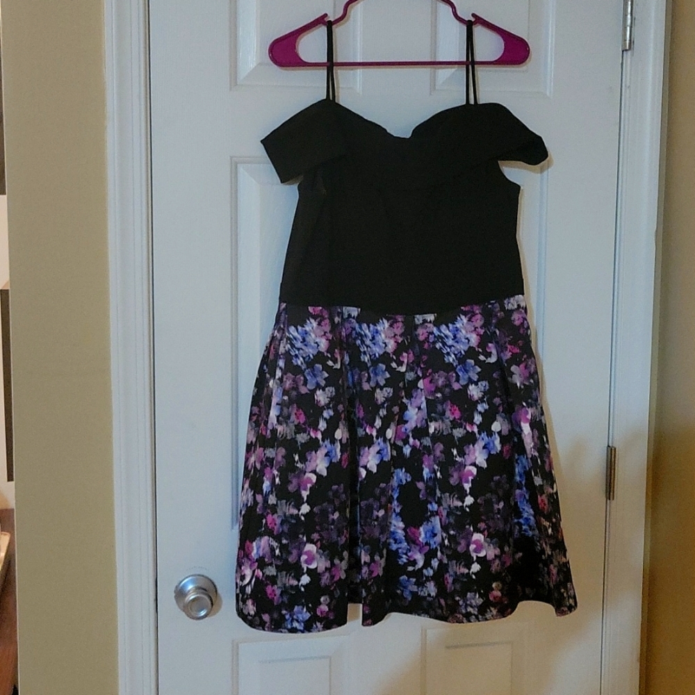 Black and Floral Off the Shoulder Dress